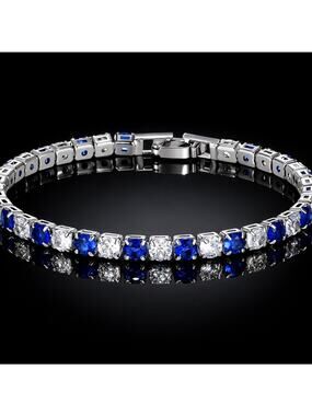 925 Sterling Silver 18CM Charm Bracelet 18CM White and Blue Crystal Bracelet